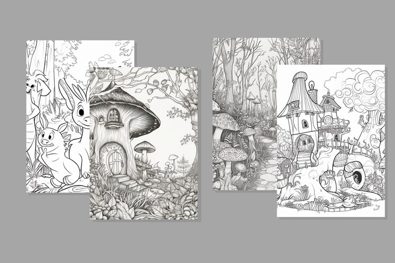 Enchanted Forest Fairy Houses Coloring Pages Coloring Pages - Etsy