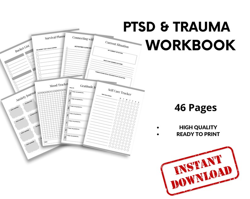 PTSD &amp; Trauma Workbook, Anxiety, Coping Skills, Therapy Worksheets ...