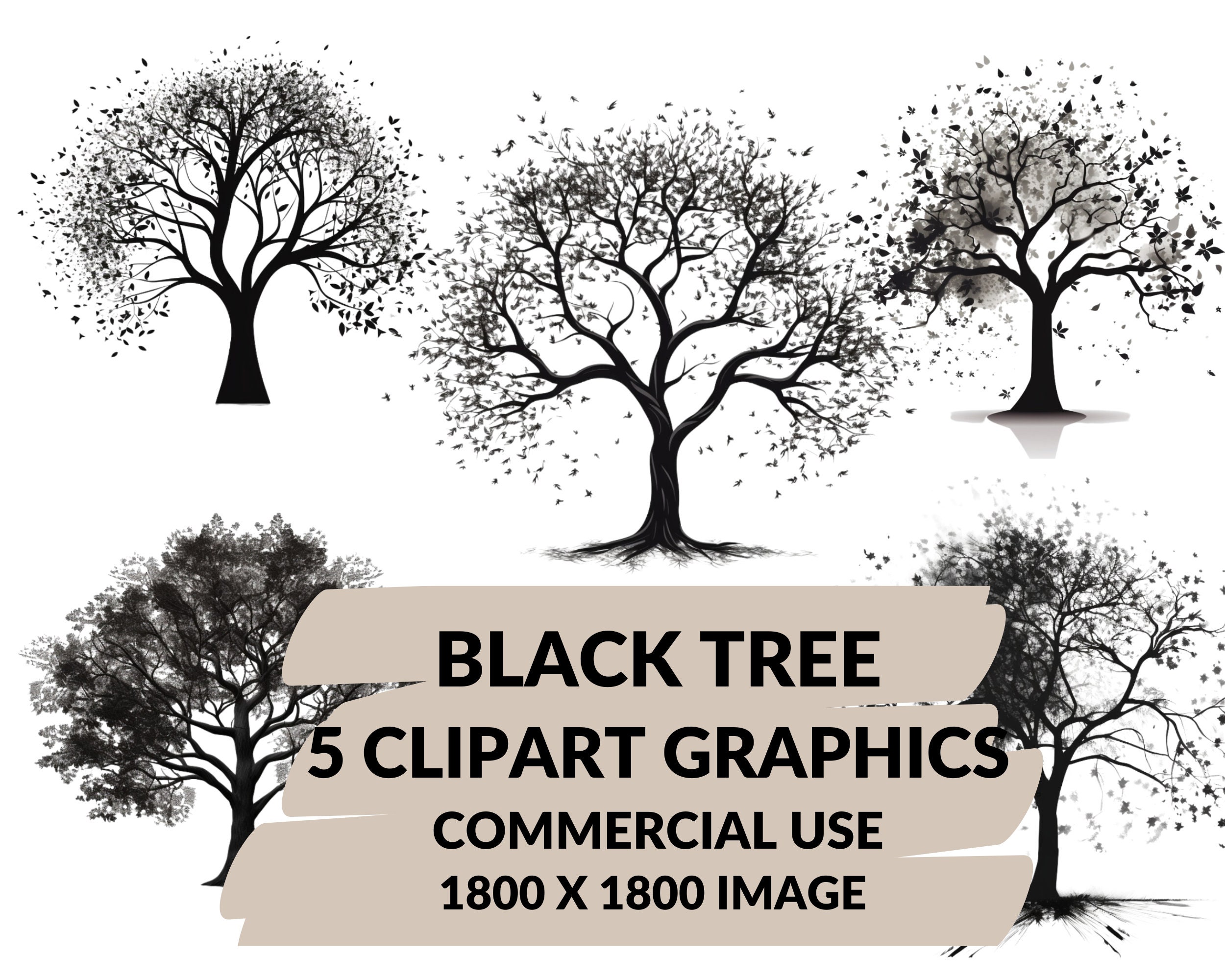 Black Tree Clipart Black Tree PNG Files Instant Download - Etsy