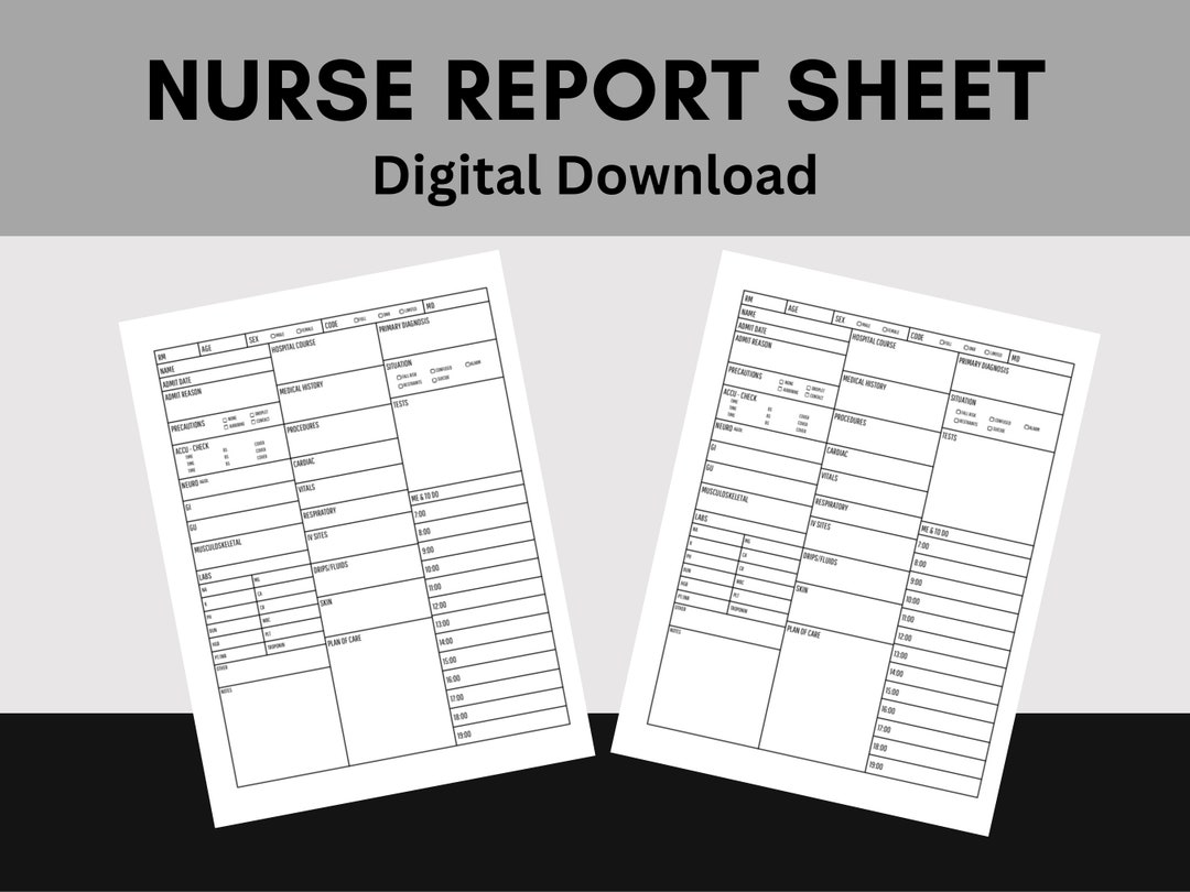 Nurse Report Sheet, Report Sheet, Nurse Report, RN Report Sheet, Nurse
