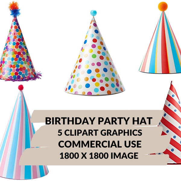 Birthday Party Hat Clipart | Birthday Hat PNG Files | Instant Download |Commercial Use | Instant Download | Digital Download | PNG 1800x1800