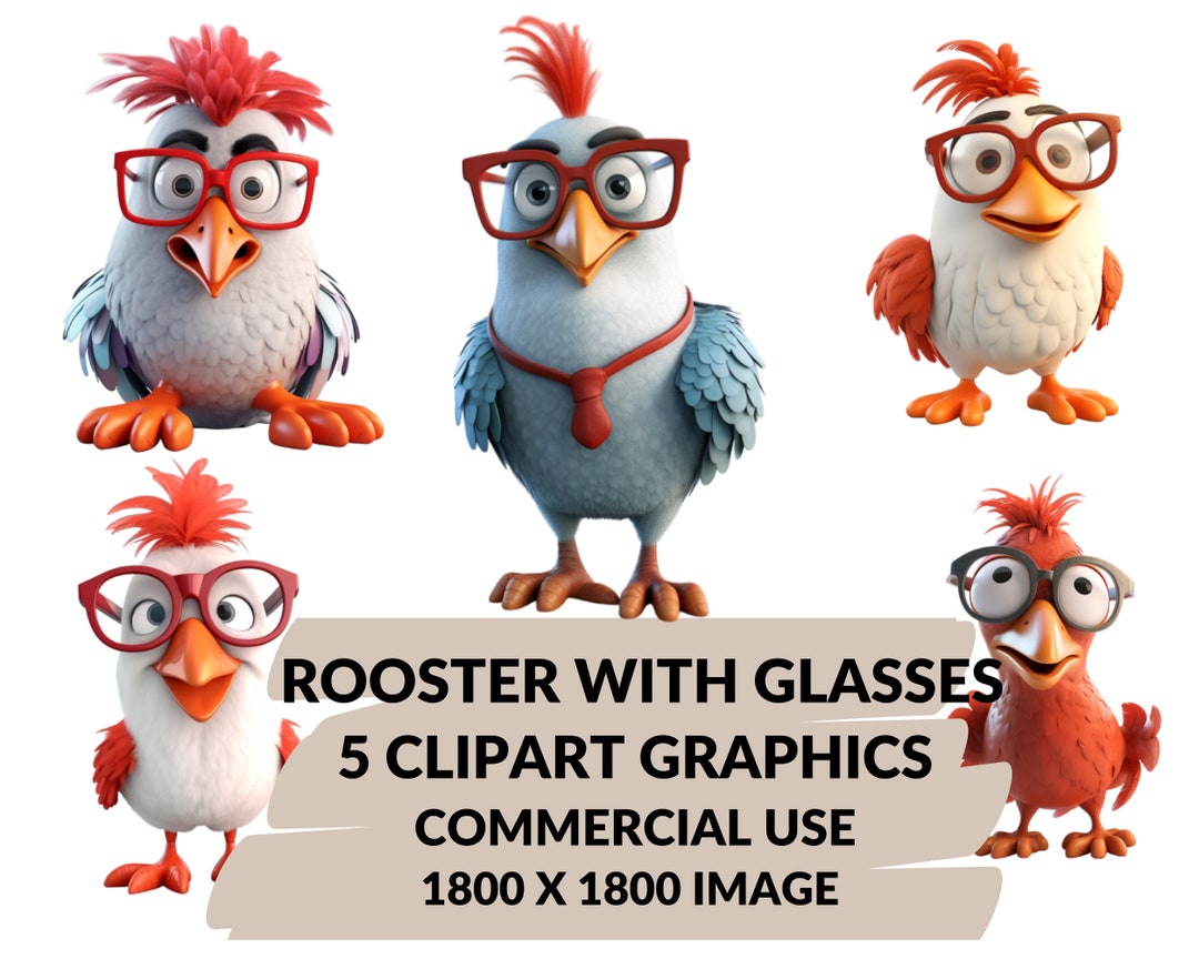 Rooster With Glasses Clipart Rooster PNG Files Instant Download ...