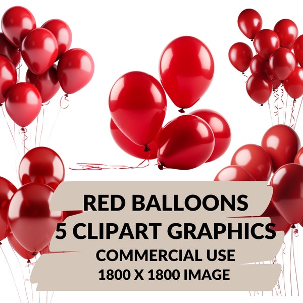 Red Balloons Clipart | Red Balloons PNG File | Red Balloons | Commercial Use | Instant Download | Digital Download | PNG 1800x1800