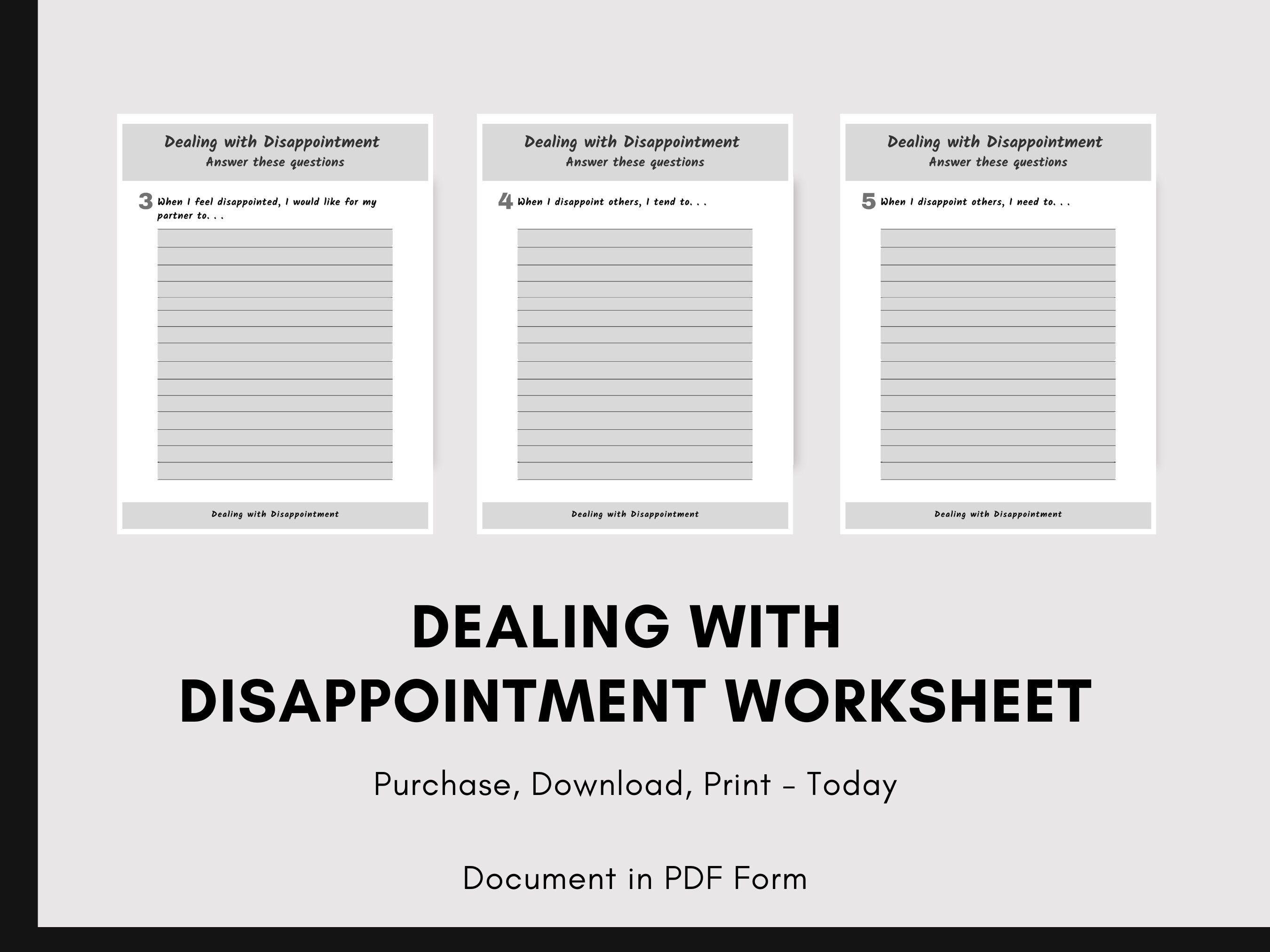 Dealing With Disappointment Worksheet Self Awareness Etsy Dealing with disappointment worksheet self awareness etsy