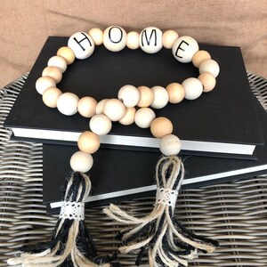 Farmhouse Wood Bead Garland with Tassels