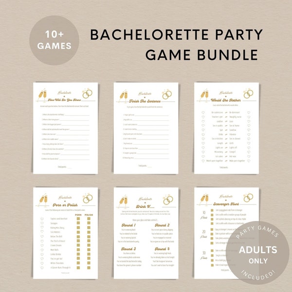 Printable Bachelorette Party Games Bundle, Gold Bachelorette Games, Bachelorette Weekend, Bachelorette Games, Adults Only Instant Download