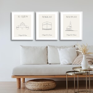 Kaaba, Masjid An Nabawi, Masjid Al Aqsa, Set of 3 Islamic Wall Art, Printable Wall Art, Islamic Wall Decor, Islamic Gifts, Home Decoration