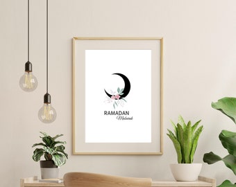Printable Ramadan Mubarak, Islamic Ramadan art, Moon Ramadan Poster, Ramadan Calligraphy, Ramadan art, Ramadan Decoration, Islamic Wall Art