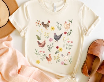 Wildflower Chicken Shirt, Ladies Chicken Tshirt, Chicken T shirt, Chicken Lover, Chicken mom Tee, Cottagecore Farm Girl T-shirt, Farmer Gift