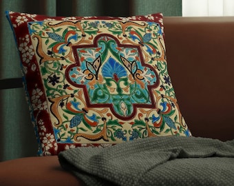Boho Decorative Throw Pillow with Portuguese Tile Design - A Vintage Minimalist Accent for Home Decor or Gift featuring an Abstract Pattern