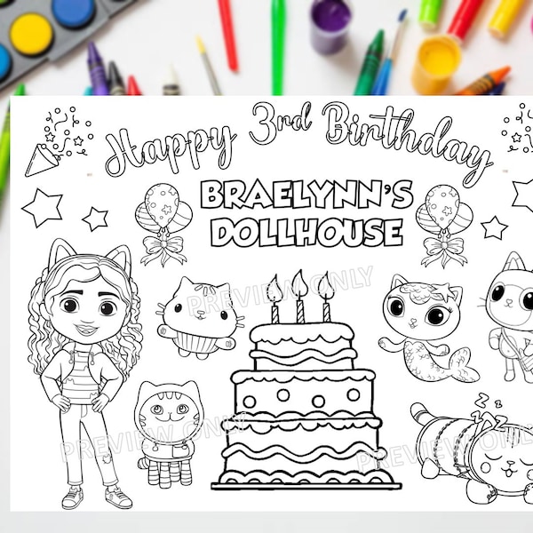 Gabby Dollhouse Birthday Coloring Pages - Etsy