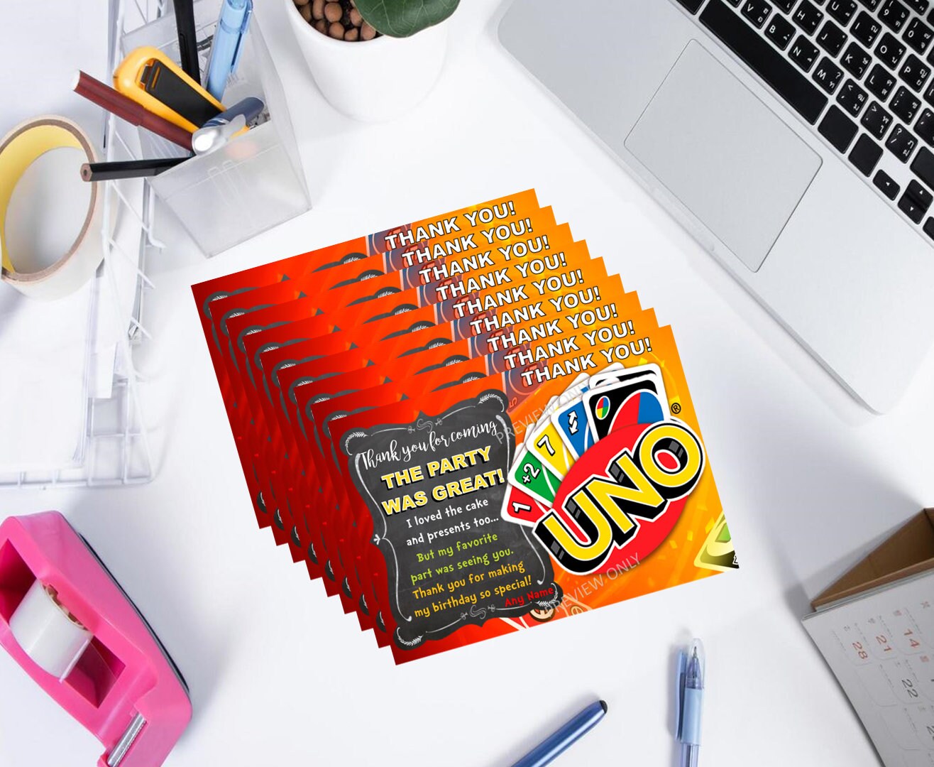 Uno Card Game Birthday Party Digital Thank You Card You Etsy