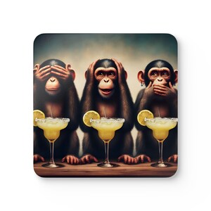 See No Evil Monkeys met kurken onderzetter Margaritas | Funny Bar Onderzetters