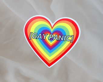 Gay panic sticker, gay panic, lesbian sticker, gay sticker, bisexual sticker, rainbow heart, heart sticker, LGBTQ, vinyl sticker, laptop