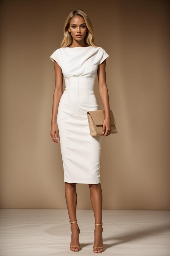 JACKIE Light Ivory Fitted Sheath Dress– Inspired by 1940s