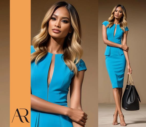 CHARLIZE abito tubino aderente turchese – Ispirato alla