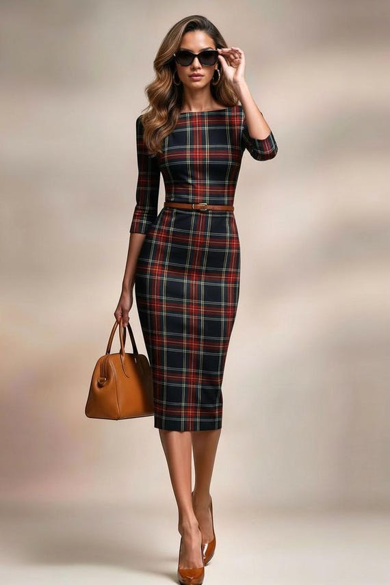 fitted lace wedding dress Guizio Leila Tartan Dress Tartan Multi / Xs main image 1