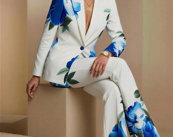 NEV - Elegant White Floral Designer Pantsuit for Woman