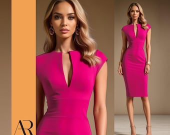 LAUREN - cerise pink fitted sheath dress