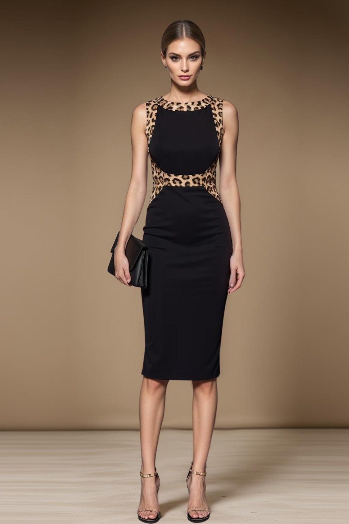 Women's Black Animal Sheath Dress