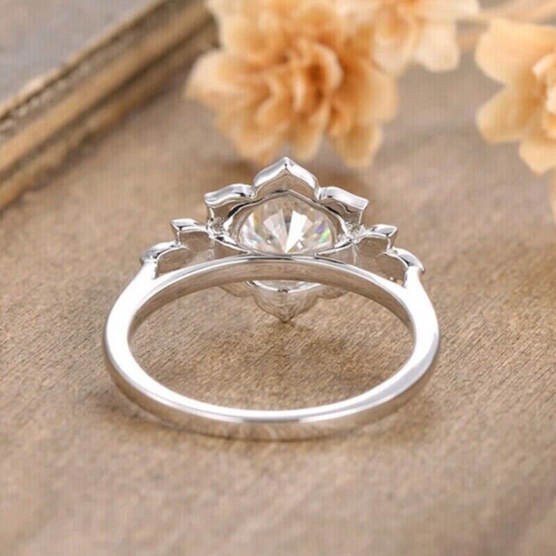 Unique Round Diamond Flower Shape Ring Bridal Wedding Ring Flower Art