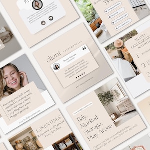 Home organizing home organization Professional or Personal organizer Decluttring CANVA Instagram and Facebook social media posts templates