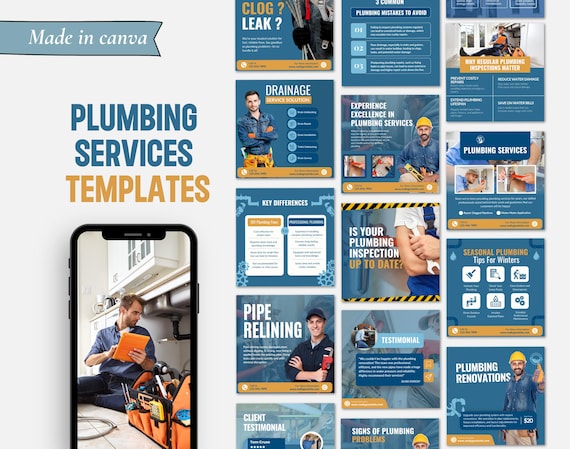 House, Home Plumber, Plumbing inspection, Drain pipe repairing,repiping, bathroom, toilet sewarage CANVA social media Instagram templates