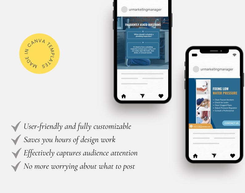 Plumbing Service Canva Instagram Post Templates, Plumbing company Business Templates, Plumber Social media template, Plumber Marketing