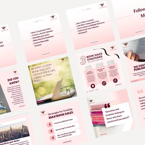 Author and Book Writer CANVA Editable Instagram and Facebook social media marketing minimalistic posts templates for small businessess