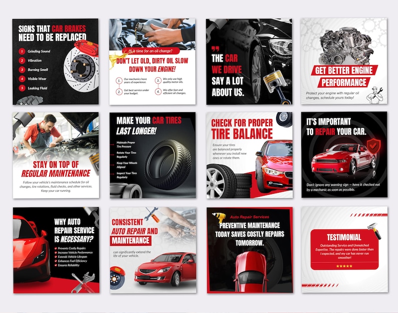 Automotive Repair Shop Car Mechanics Auto repair services Instagram Facebook social media editable CANVA post templates