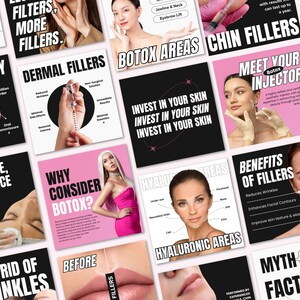 100 Facial Cosmetic Lip Filler surgery Botox  Aesthetic Nurse Injector dermal skincare Medspa CANVA Instagram Facebook social media template