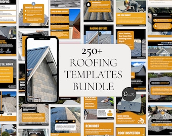 Roofing Home improvement construction gutter business editable CANVA Instagram facebook social media posts templates kit bundle for roofers