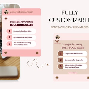 Author and Book Writer CANVA Editable Instagram and Facebook social media marketing minimalistic posts templates for small businessess