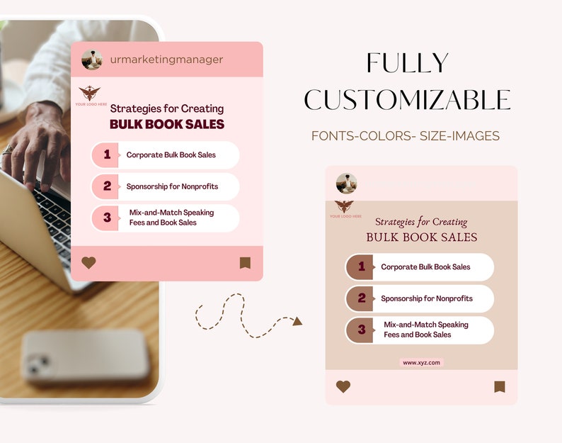 Author and Book Writer CANVA Editable Instagram and Facebook social media marketing minimalistic posts templates for small businessess