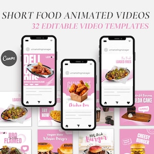 Food and Restaurant-Kurzvideos-Teasern zeigen minimalistische Post-Videovorlagen für bearbeitbare CANVA Instagram-Soziale Medien