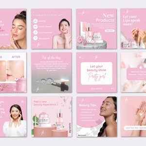 Pink Skincare Beauty Product Skincare Business Esthetician Editable CANVA Instagram and Facebook social media minimalistic posts templates