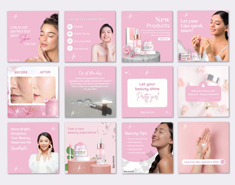 Pink Skincare Beauty Product Skincare Business Esthetician Editable CANVA Instagram and Facebook social media minimalistic posts templates
