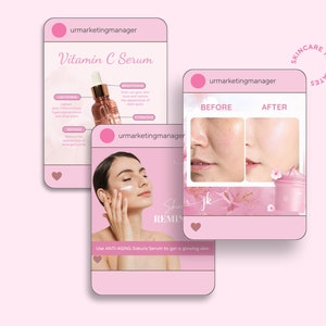 Pink Skincare Beauty Product Skincare Business Esthetician Editable CANVA Instagram and Facebook social media minimalistic posts templates