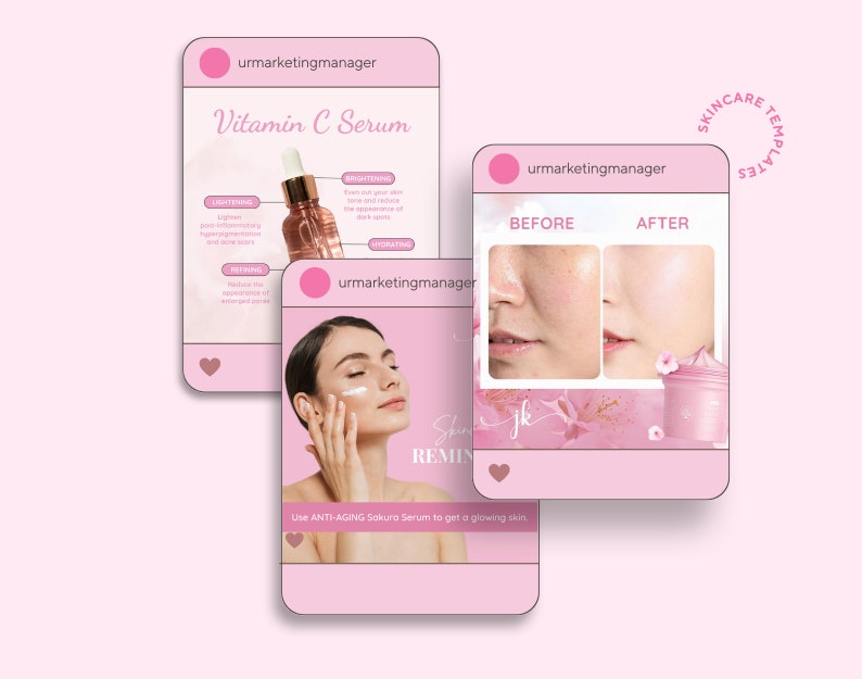 Pink Skincare Beauty Product Skincare Business Esthetician Editable CANVA Instagram and Facebook social media minimalistic posts templates