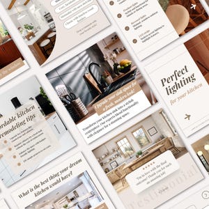 Kitchen remodeling renovation redo redesign makeover interior designer social media instagram canva minimalistic post templates