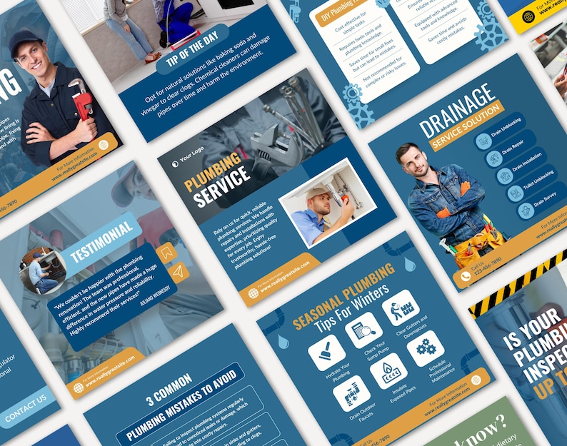 Plumbing Service Canva Instagram Post Templates, Plumbing company Business Templates, Plumber Social media template, Plumber Marketing