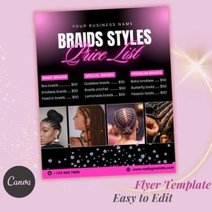 Haar Zöpfe Preisliste, Flechtstile Preisführer, DIY Preisblatt Vorlage, Schönheitssalon Preisliste, Vorgefertigte Wimpern Haar Nägel Preisliste