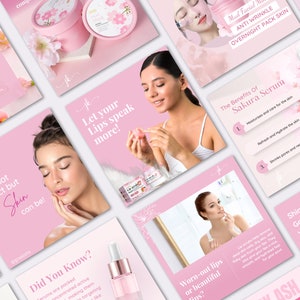 Pink Skincare Beauty Product Skincare Business Esthetician Editable CANVA Instagram and Facebook social media minimalistic posts templates