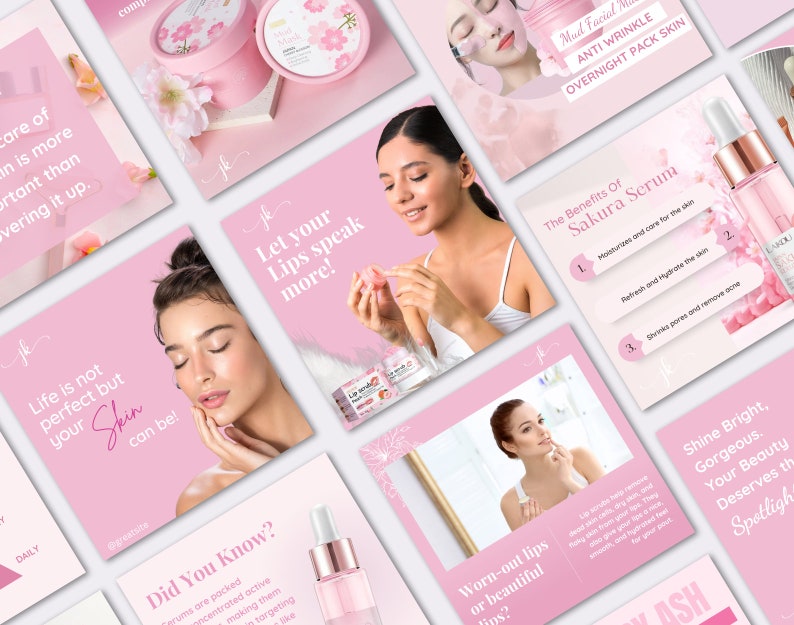 Pink Skincare Beauty Product Skincare Business Esthetician Editable CANVA Instagram and Facebook social media minimalistic posts templates