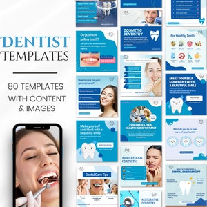 Dentist Dental surgeon Clinic dentistry Studio Teeth Whitening and gums Instagram Facebook social media Editable Canva posts templates