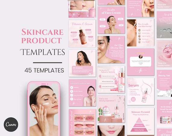 Skincare skin face beauty treatments product wellness cleansers moisturiser Serum  Esthetician CANVA Instagram social media posts templates