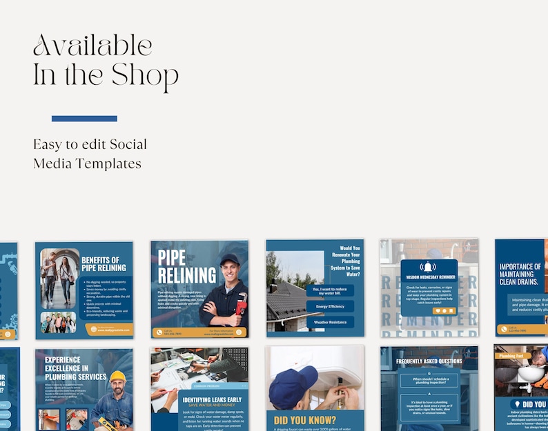 Plumbing Service Canva Instagram Post Templates, Plumbing company Business Templates, Plumber Social media template, Plumber Marketing