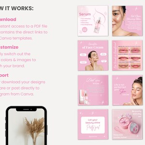 Pink Skincare Beauty Product Skincare Business Esthetician Editable CANVA Instagram and Facebook social media minimalistic posts templates
