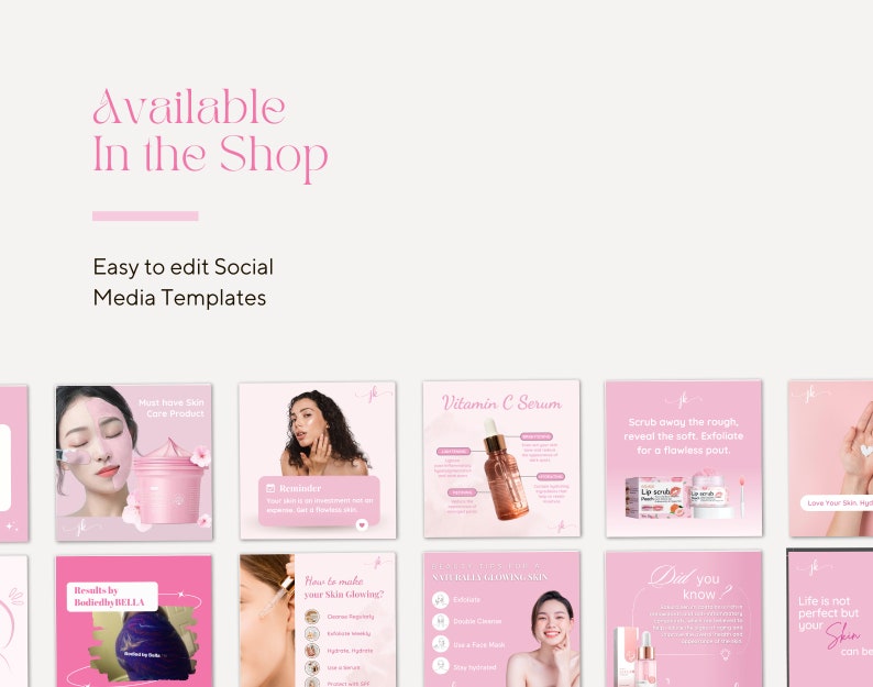 Pink Skincare Beauty Product Skincare Business Esthetician Editable CANVA Instagram and Facebook social media minimalistic posts templates