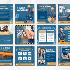 Plumbing Service Canva Instagram Post Templates, Plumbing company Business Templates, Plumber Social media template, Plumber Marketing